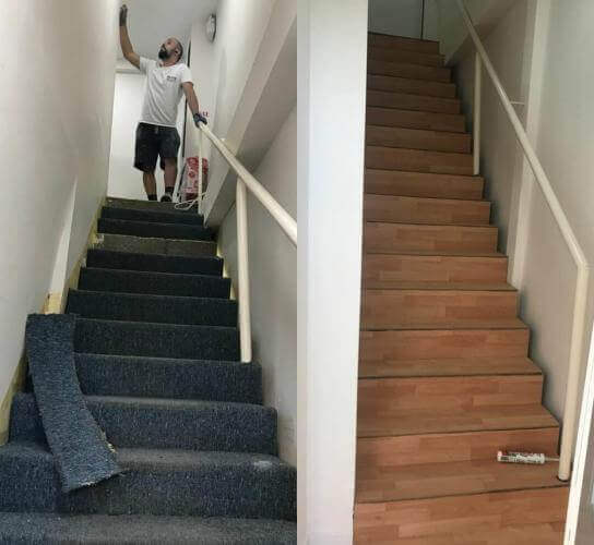 התקנת פרקט במדרגות - לפני ואחרי